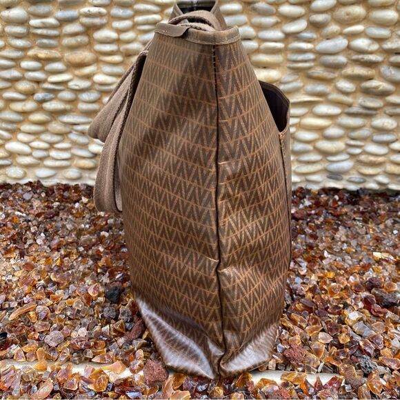 Mario Valentino Brown Signature Print Tote/Shoulder Bag PVC x Leather. VGUC! - Picture 6 of 15